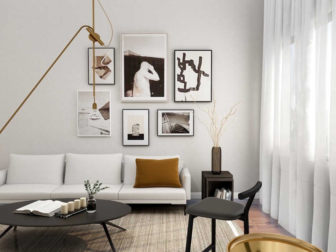 Stylish living room interior with vintage furniture and art